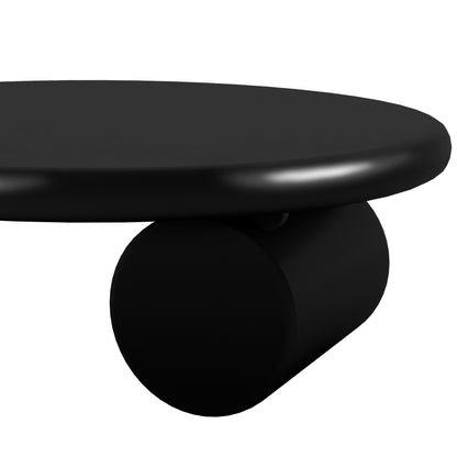 Nando 100cm Modern Round Coffee Table in Black, featuring a minimalist design with a flat circular tabletop and a horizontal cylindrical base, showcased alone in a neutral setting.