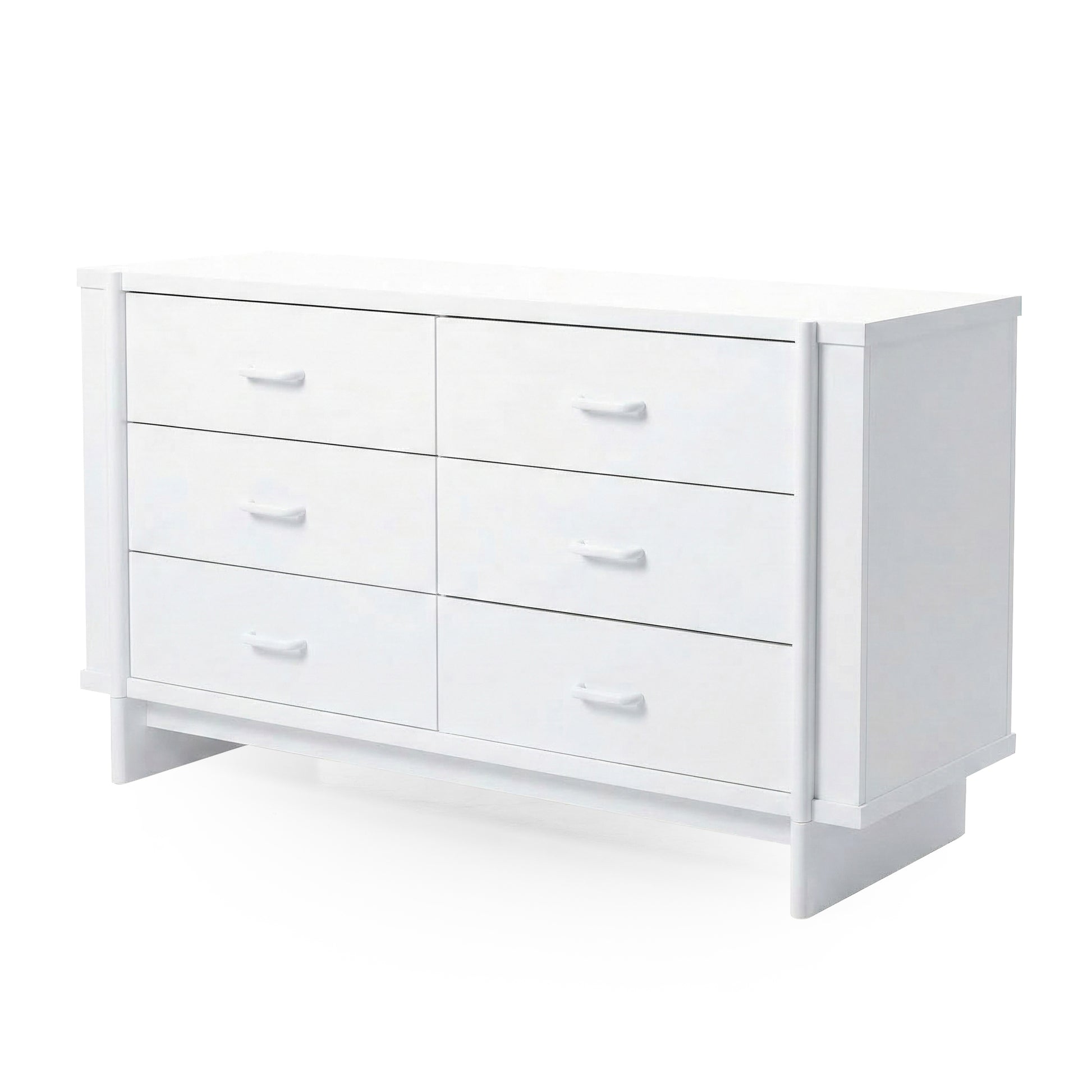 Modern white six-drawer dresser on white background