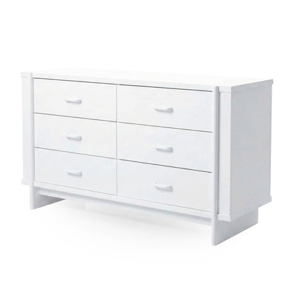 Modern white six-drawer dresser on white background