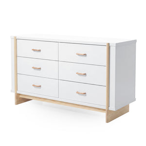 Nooki 6 Drawer Lowboy Dresser in White and Natural