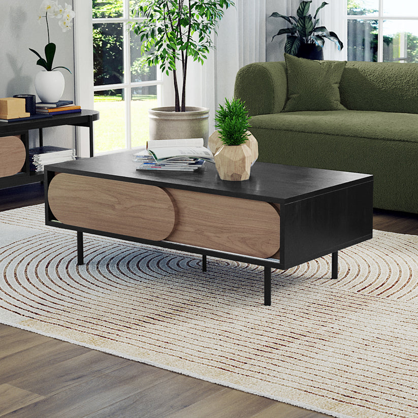 Novia 120cm Coffee Table with Sliding Doors in Black Luxo Living