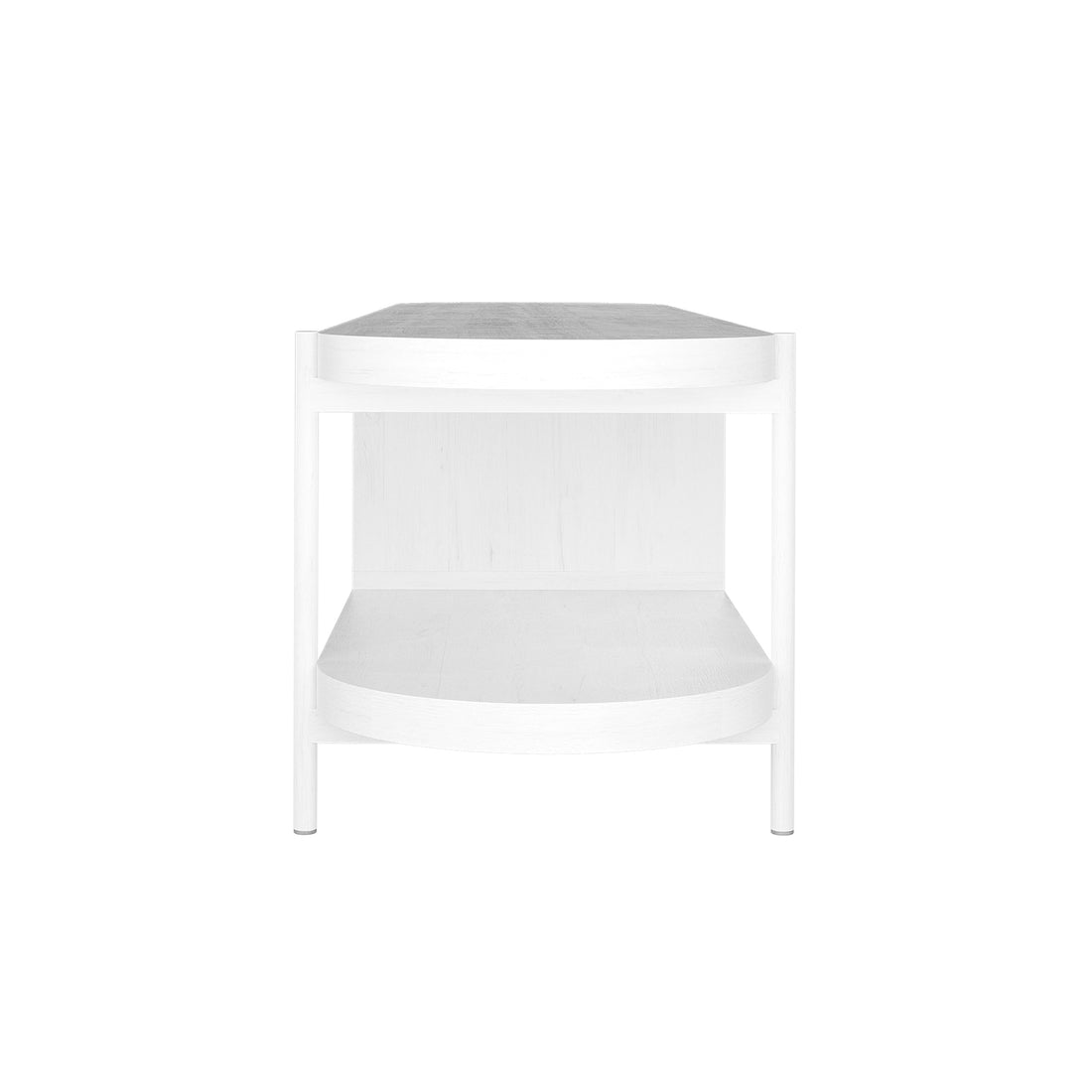 Novia 220-270cm Extendable Entertainment TV Unit in White features a modern, minimal design with two shelves and straight legs, offering adjustable length for versatile living room storage and display.