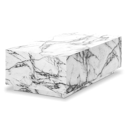 Parviz 88cm Rectangular Coffee Table in Marble with sleek surface, gray and black veining, and a solid, minimalist slab design, ideal as a modern centerpiece for living spaces.