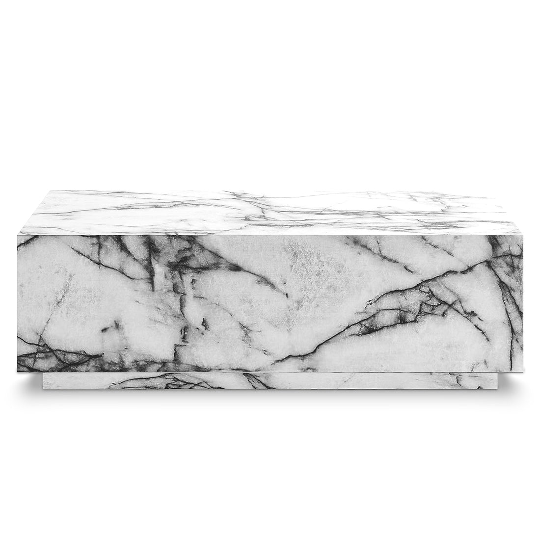 Parviz 88cm Rectangular Coffee Table in Marble, featuring a sleek, floating-style design with white marble and dark gray veining, resembling two stacked slabs for a modern, elegant look.
