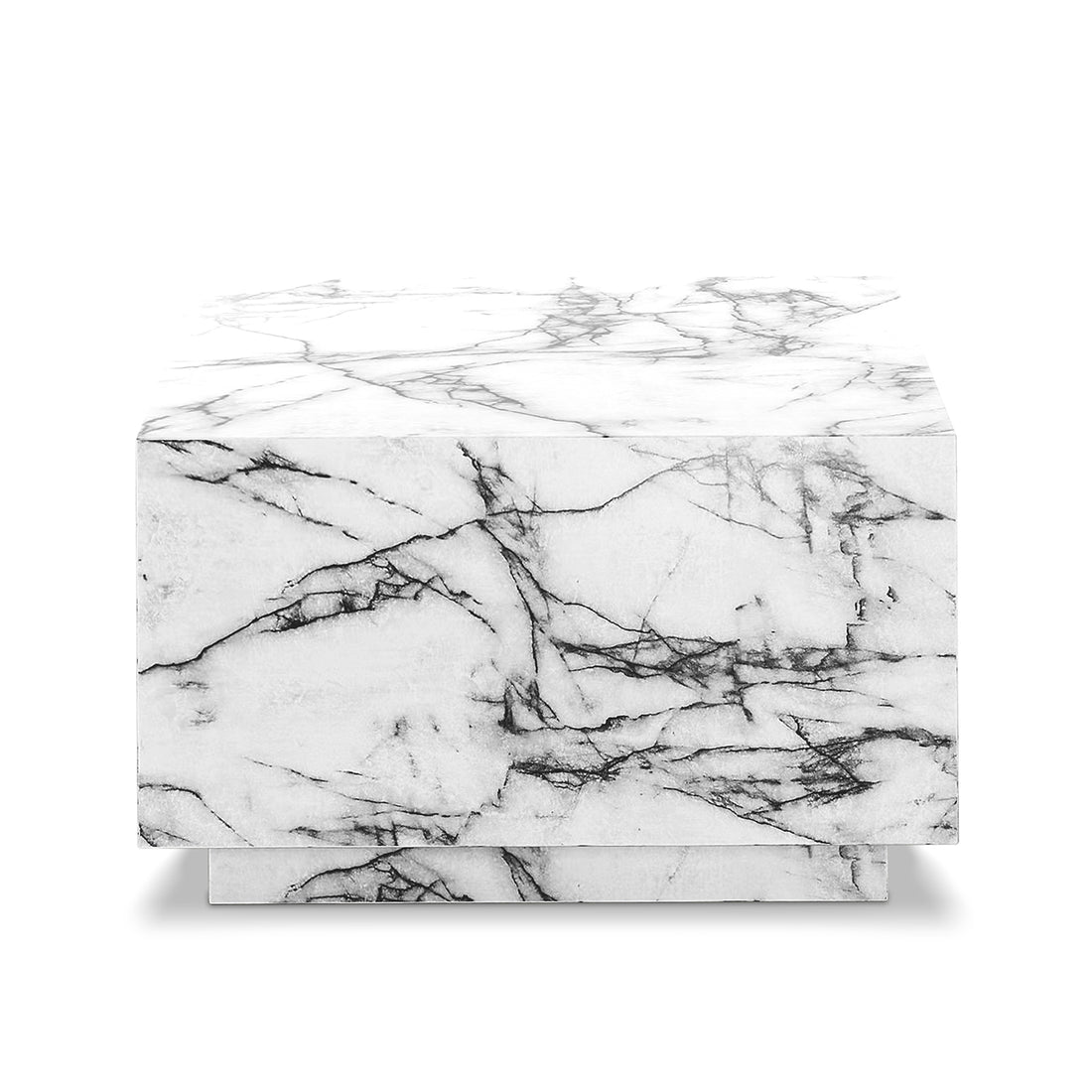 Parviz 88cm Rectangular Coffee Table in Marble, featuring a polished two-tiered white marble block with dark gray veining, showcasing a modern floating-style design ideal for elegant living room settings.