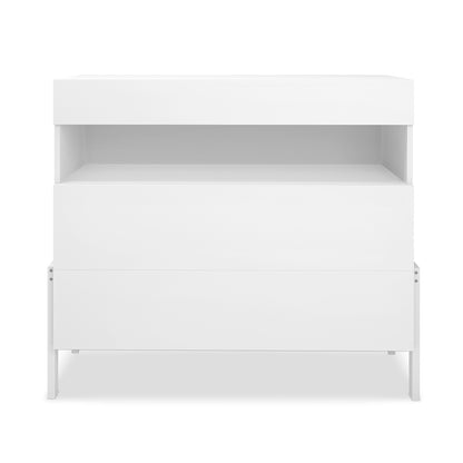 Quinta Tallboy Dresser with Drawers White, featuring modern design, open shelf, and spacious pull-out compartment, against a plain background. Perfect for organizing a child's room with style and practicality.