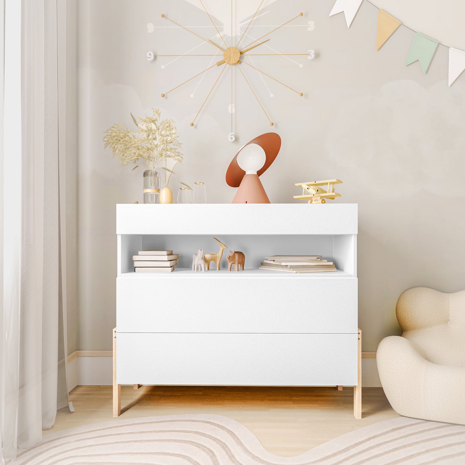 Quinta Tallboy Dresser with Drawers in White & Natural