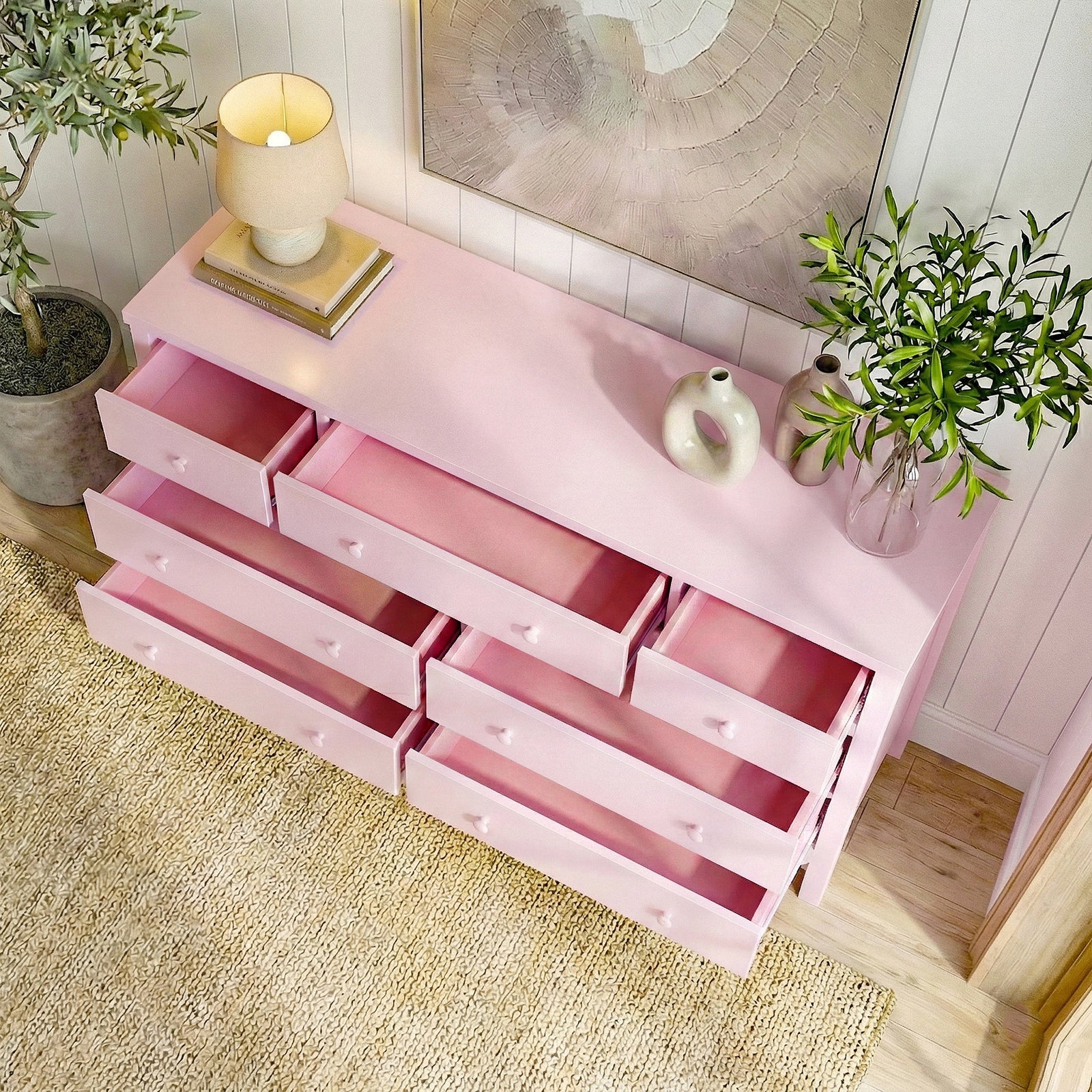 Serra 150cm Solid Pine 7-drawer Lowboy Dresser in Pink – Luxo Living