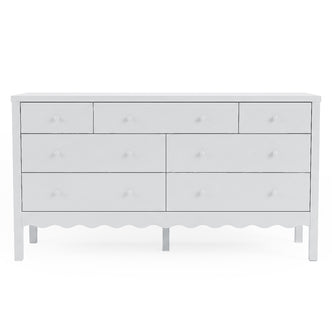 Front-facing white seven-drawer dresser on white background