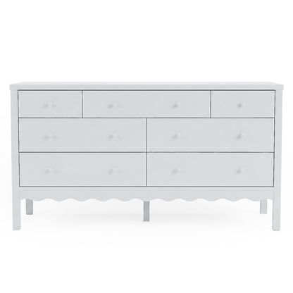 Front-facing white seven-drawer dresser on white background