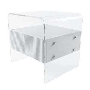 Solenne Fluted Acrylic Bedside Table in White