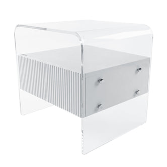 modern acrylic and white nightstand on white background