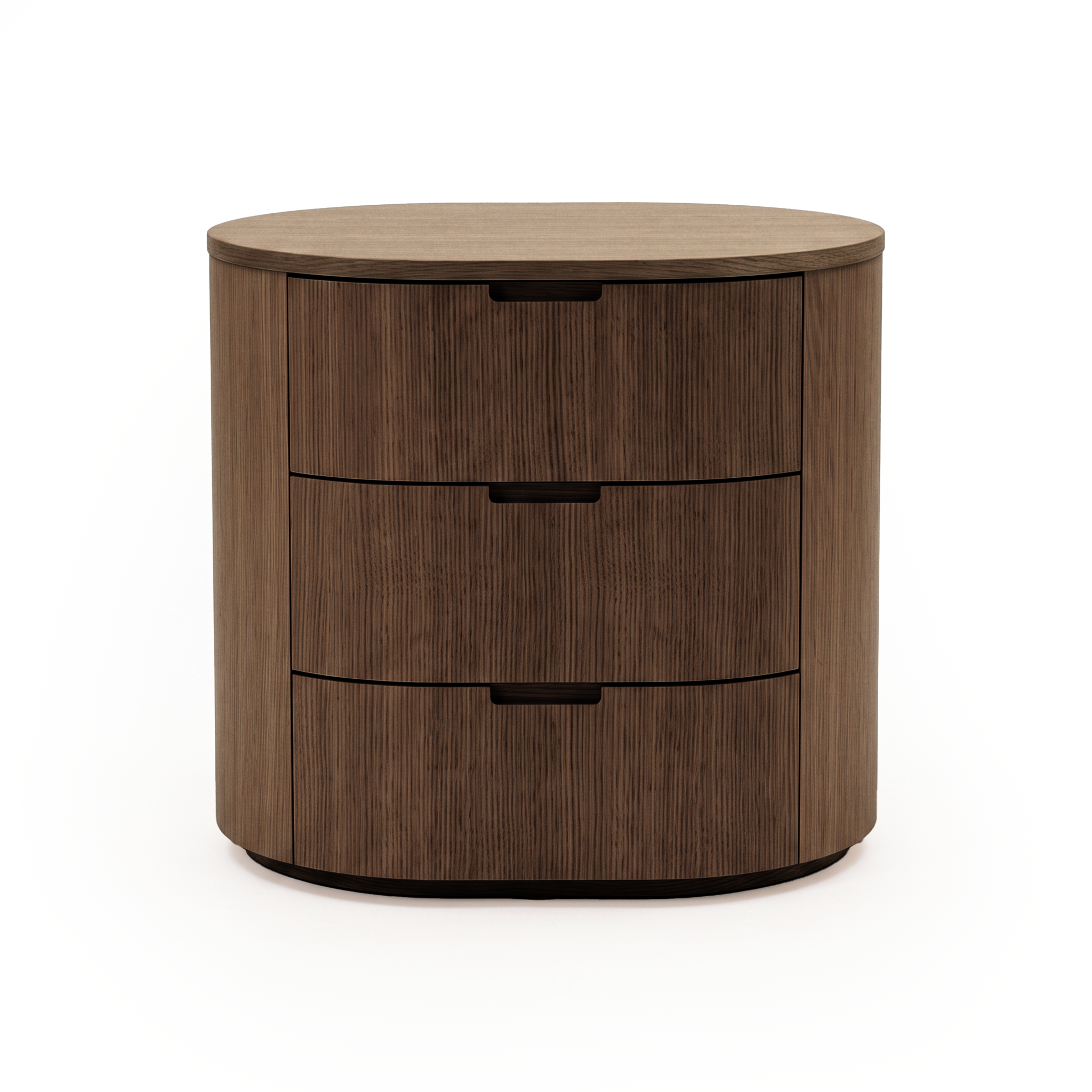 Wooden three-drawer chest on a white background