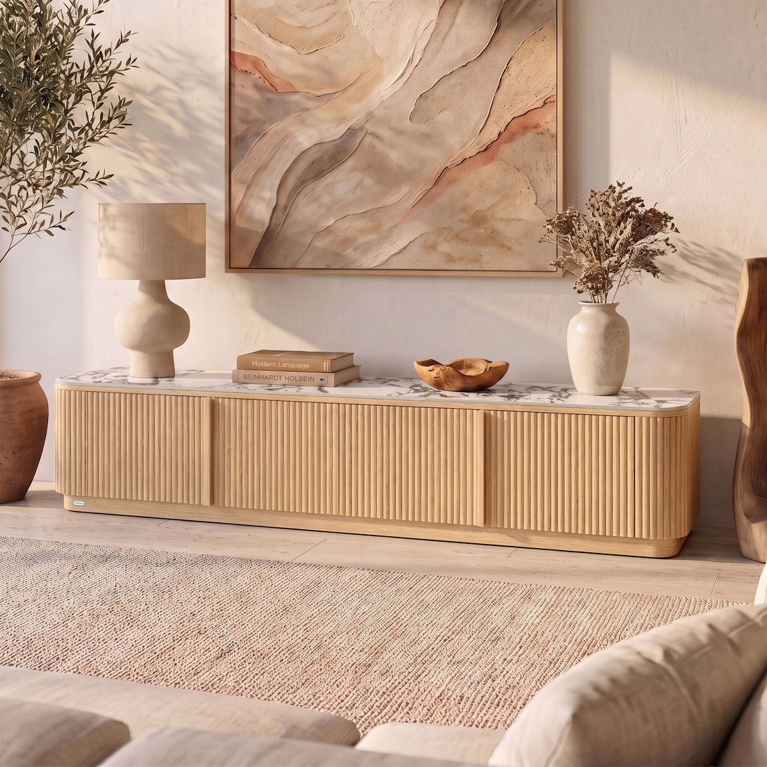 Viola 200cm Sintered Stone TV Entertainment Unit in Natural