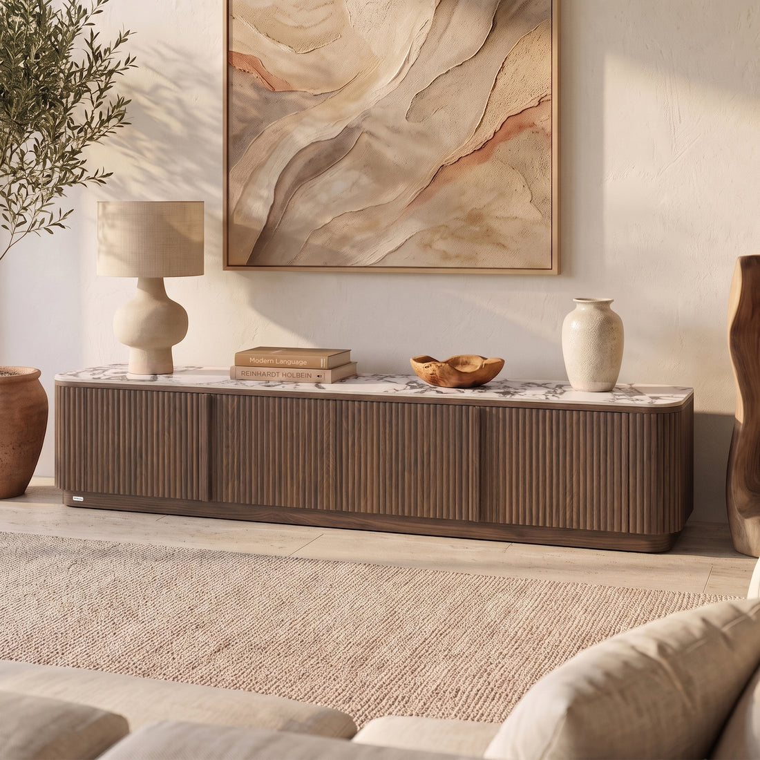Viola 200cm Sintered Stone TV Entertainment Unit in Walnut