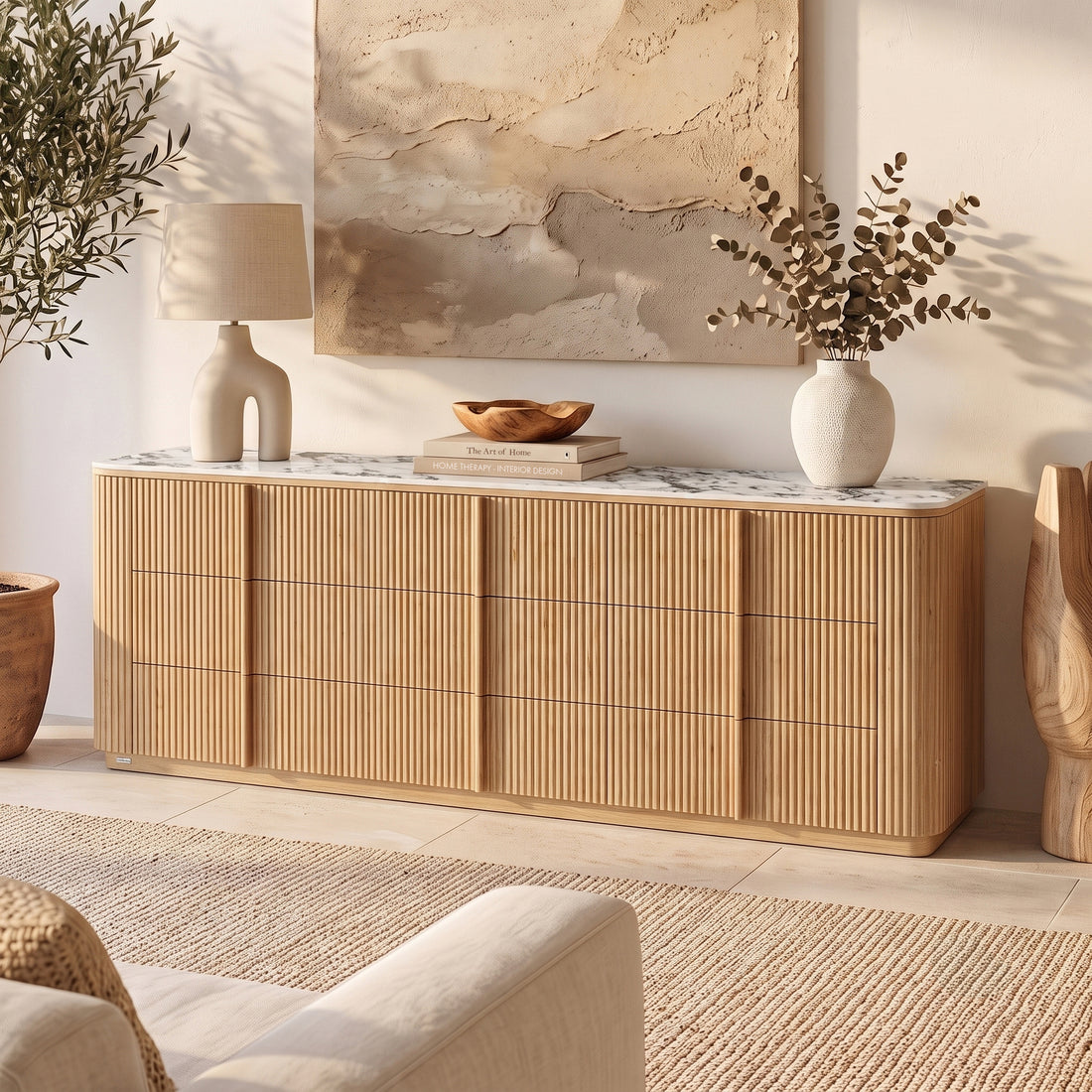 Viola 227cm Sintered Stone Storage Buffet in Natural