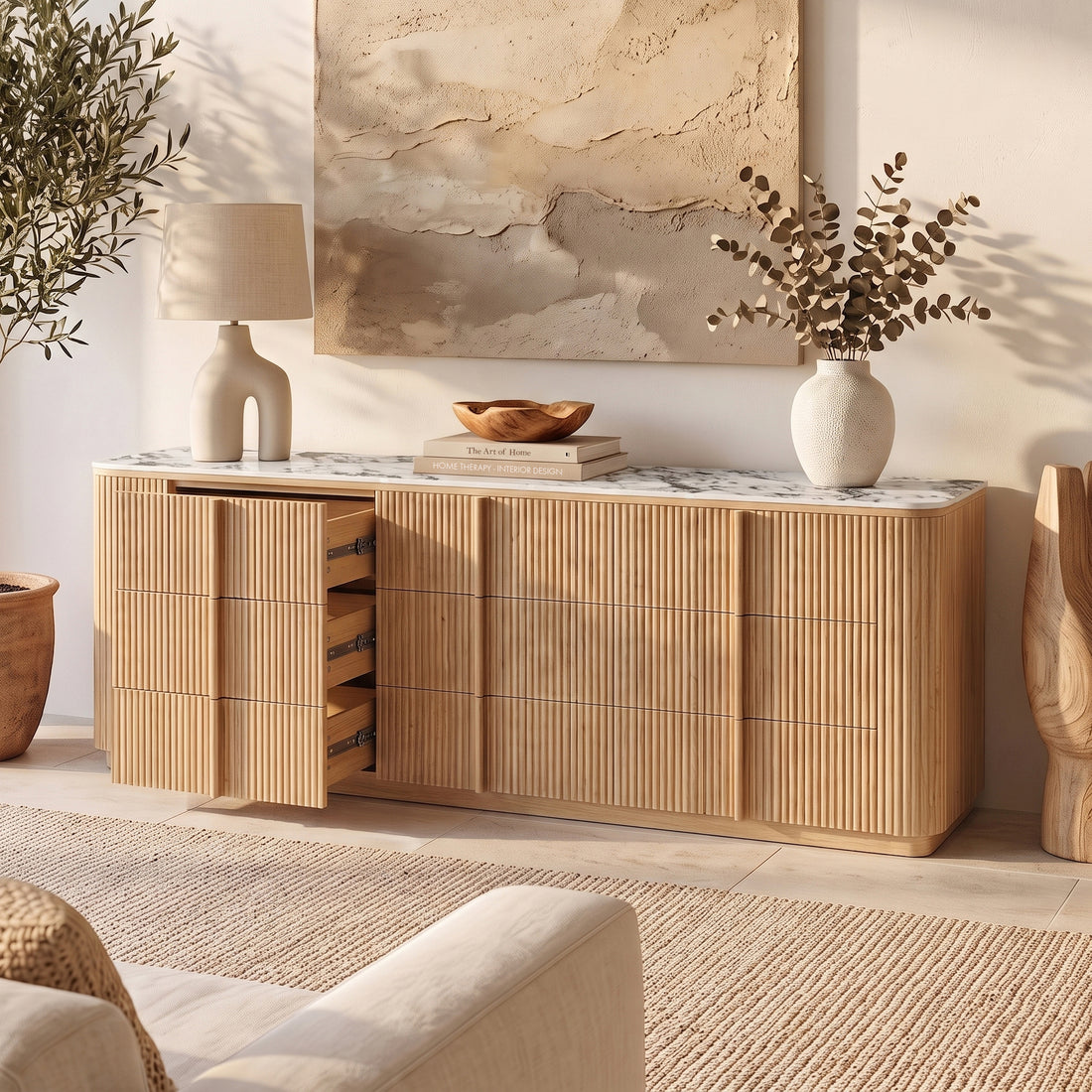 Viola 227cm Sintered Stone Storage Buffet in Natural