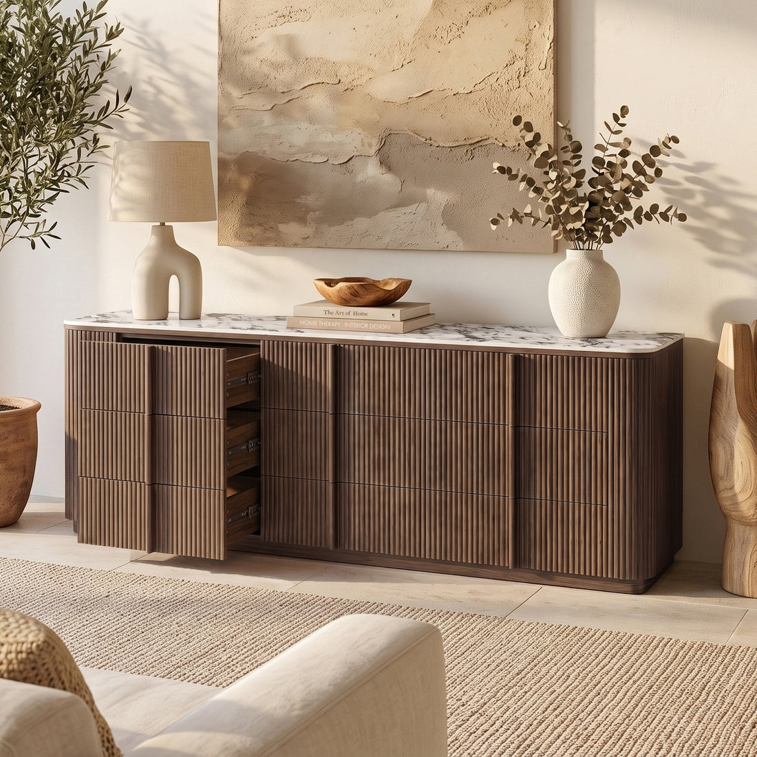 Viola 227cm Sintered Stone Storage Buffet in Walnut
