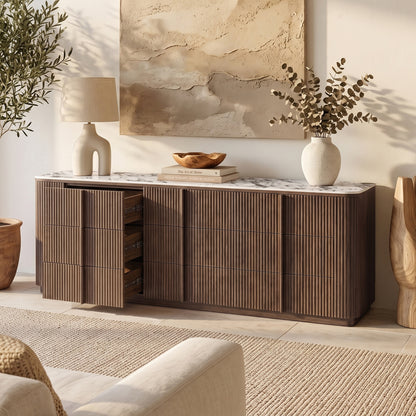 Viola 227cm Sintered Stone Storage Buffet in Walnut