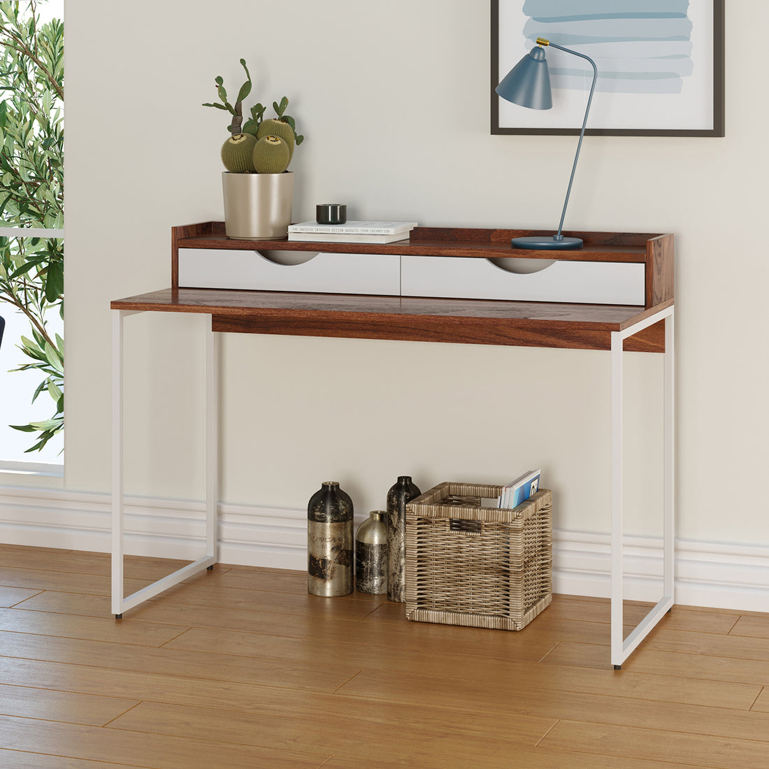 Watson 2 Drawers Console Table with Steel Legs features a sleek design, two spacious drawers, and sturdy steel legs, perfect for compact spaces, enhancing style and functionality in any home setting.