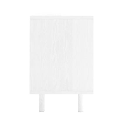 Zuriel 45cm Bedside Table with Drawers in White, featuring a sleek design with two drawers on sturdy steel legs, providing ample and stylish storage for your bedside essentials.