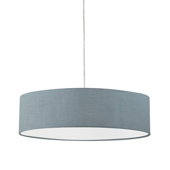 Akiko 3-Light Metal Pendant Light Grey featuring a large drum-shaped grey shade on a metal fixture, showcasing a sleek, mid-century modern design ideal for diverse room settings.