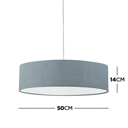 Akiko 3-Light Metal Pendant Light Grey features a large, cylindrical drum-shaped shade with a sleek, minimalist design, ideal for modern living or dining spaces.