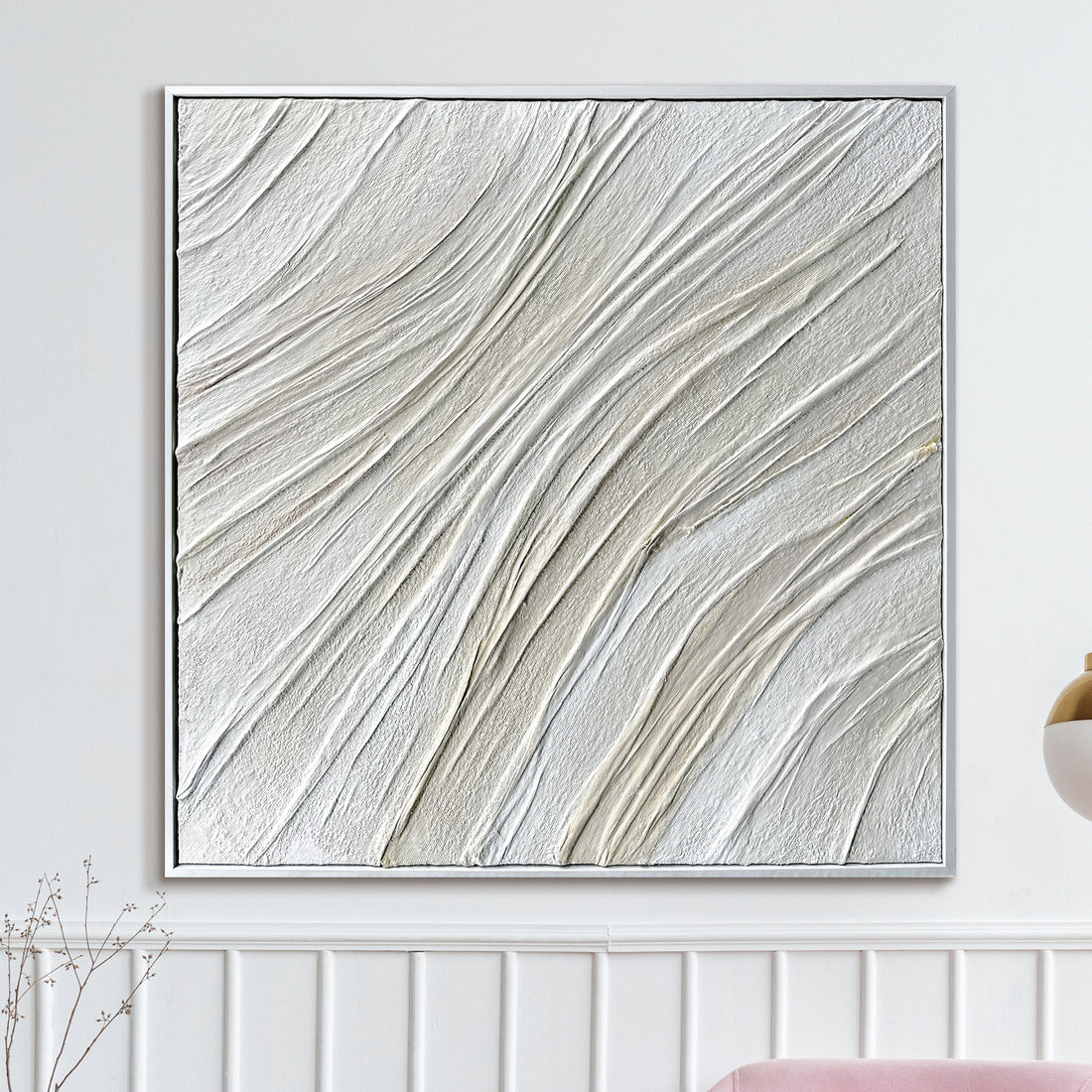 Anya Abstract Textured Wall Art displayed in a contemporary living space, demonstrating how its flowing patterns and depth enhance a modern interior design.