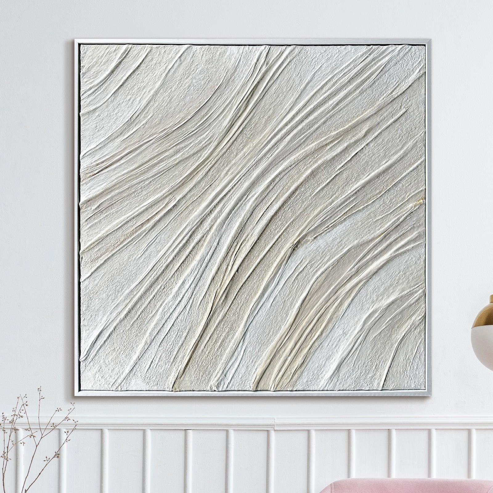 Anya Abstract Textured Wall Art displayed in a contemporary living space, demonstrating how its flowing patterns and depth enhance a modern interior design.