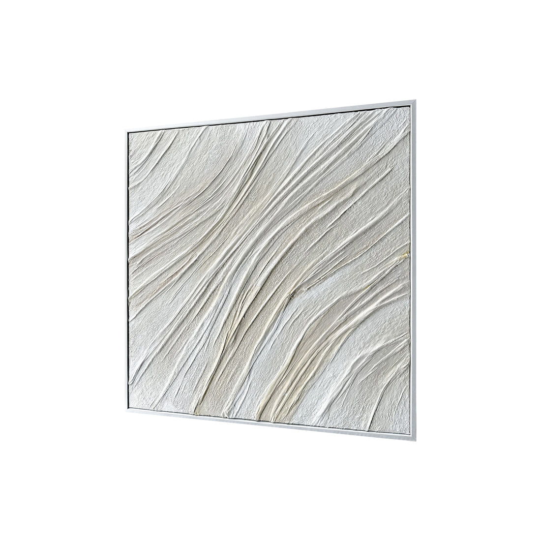 Left Angled view of Anya Abstract Textured Hanging Canvas, highlighting the dimensionality of its 3D texture, the lightweight polystyrene frame, and artistic depth.