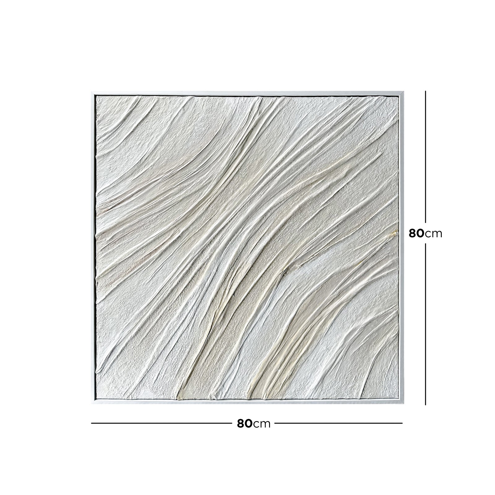 Dimensions of Anya Abstract Textured Wall Art: 80x80cm, illustrating its square size, suitable for adding a modern touch to compact spaces or a gallery wall.