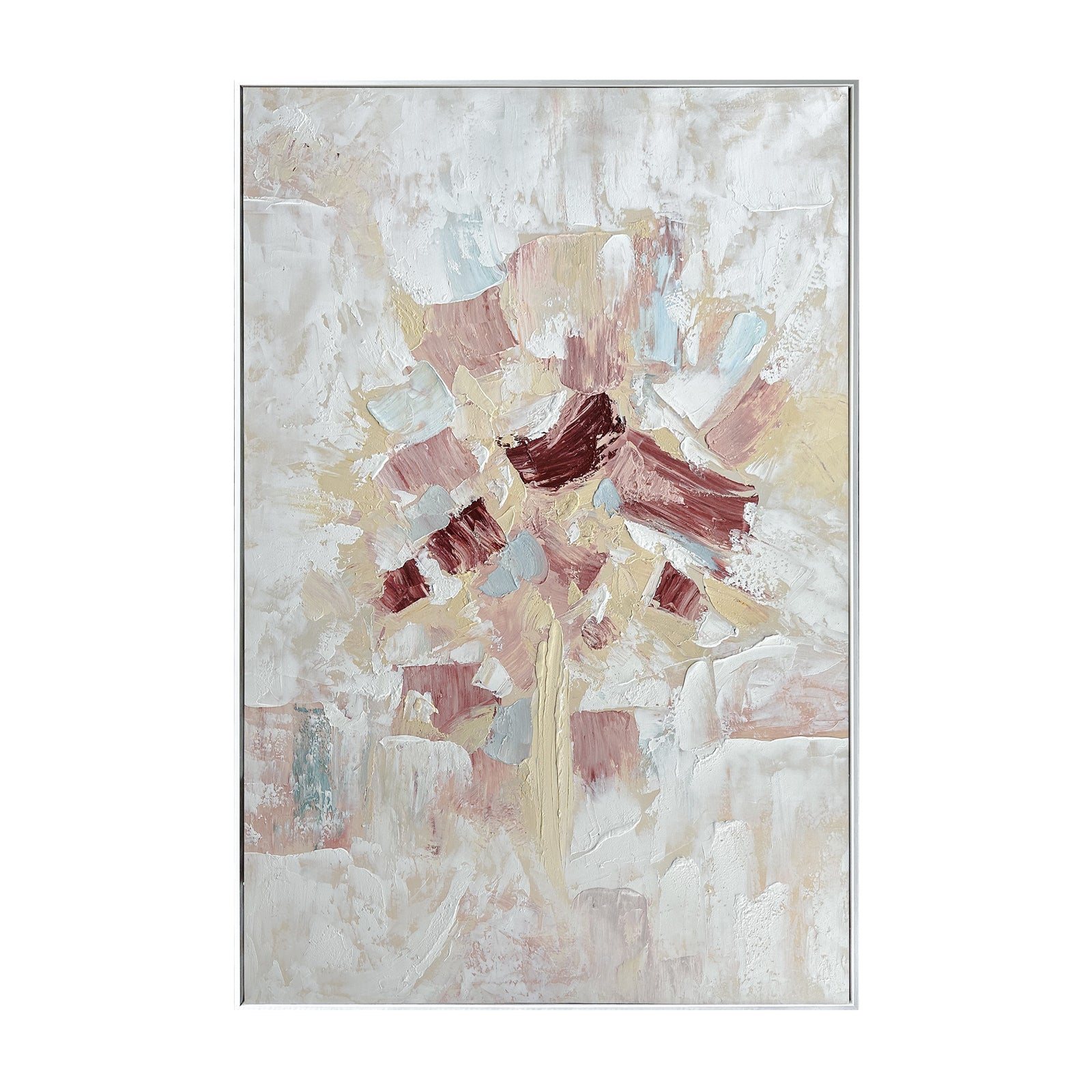 Bloom Abstract Textured Framed Canvas Wall Art, front view, showcasing soft cream, beige, terracotta, and muted grey tones with hand-painted 3D texture and a lightweight polystyrene frame, perfect for modern interiors.
