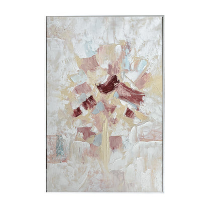 Bloom Abstract Textured Framed Canvas Wall Art, front view, showcasing soft cream, beige, terracotta, and muted grey tones with hand-painted 3D texture and a lightweight polystyrene frame, perfect for modern interiors.