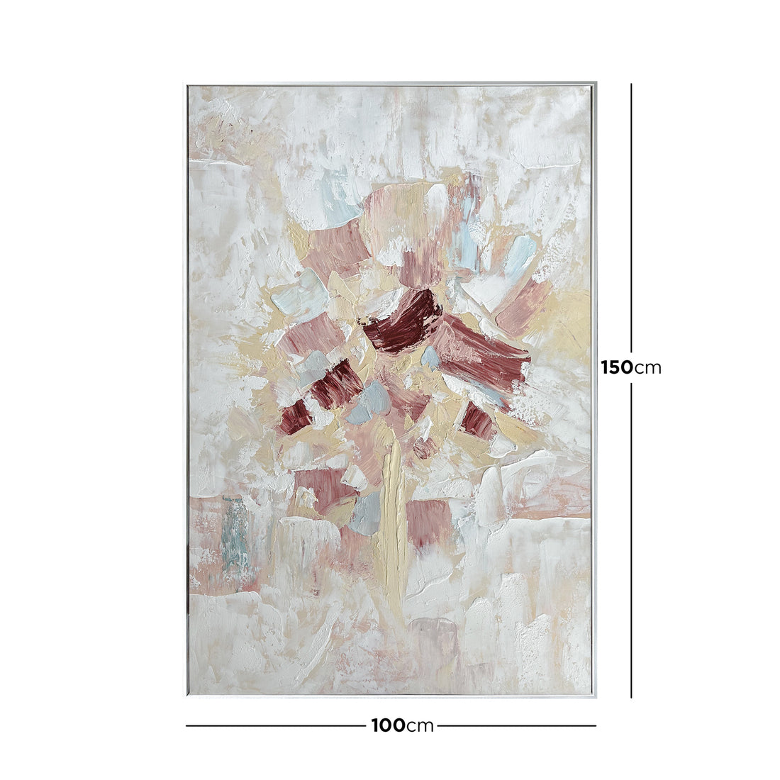 Bloom Abstract Textured Framed Canvas Wall Art with dimensions of 100x150cm, 4cm depth, for accurate space planning.