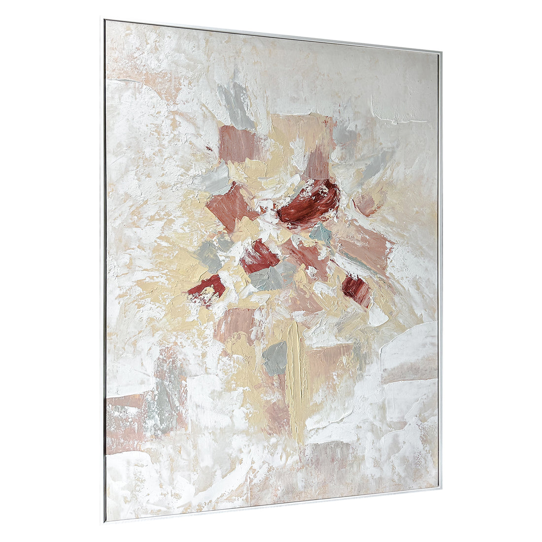 Bloom Abstract Textured Framed Canvas Wall Art from an angled perspective, highlighting its distinctive 3D texture and hand-painted details, adding depth and artistic flair to any wall.