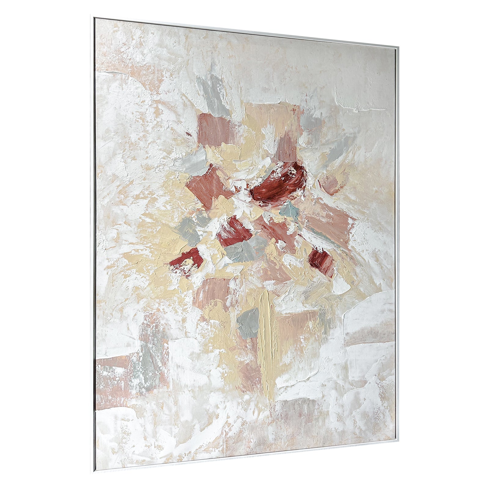 Bloom Abstract Textured Framed Canvas Wall Art from an angled perspective, highlighting its distinctive 3D texture and hand-painted details, adding depth and artistic flair to any wall.