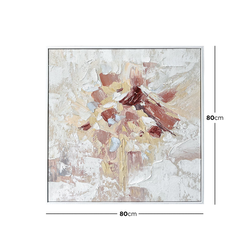 Bloom Abstract Textured Framed Canvas Wall Art with dimensions of 80x80cm, 4cm depth, for accurate space planning.