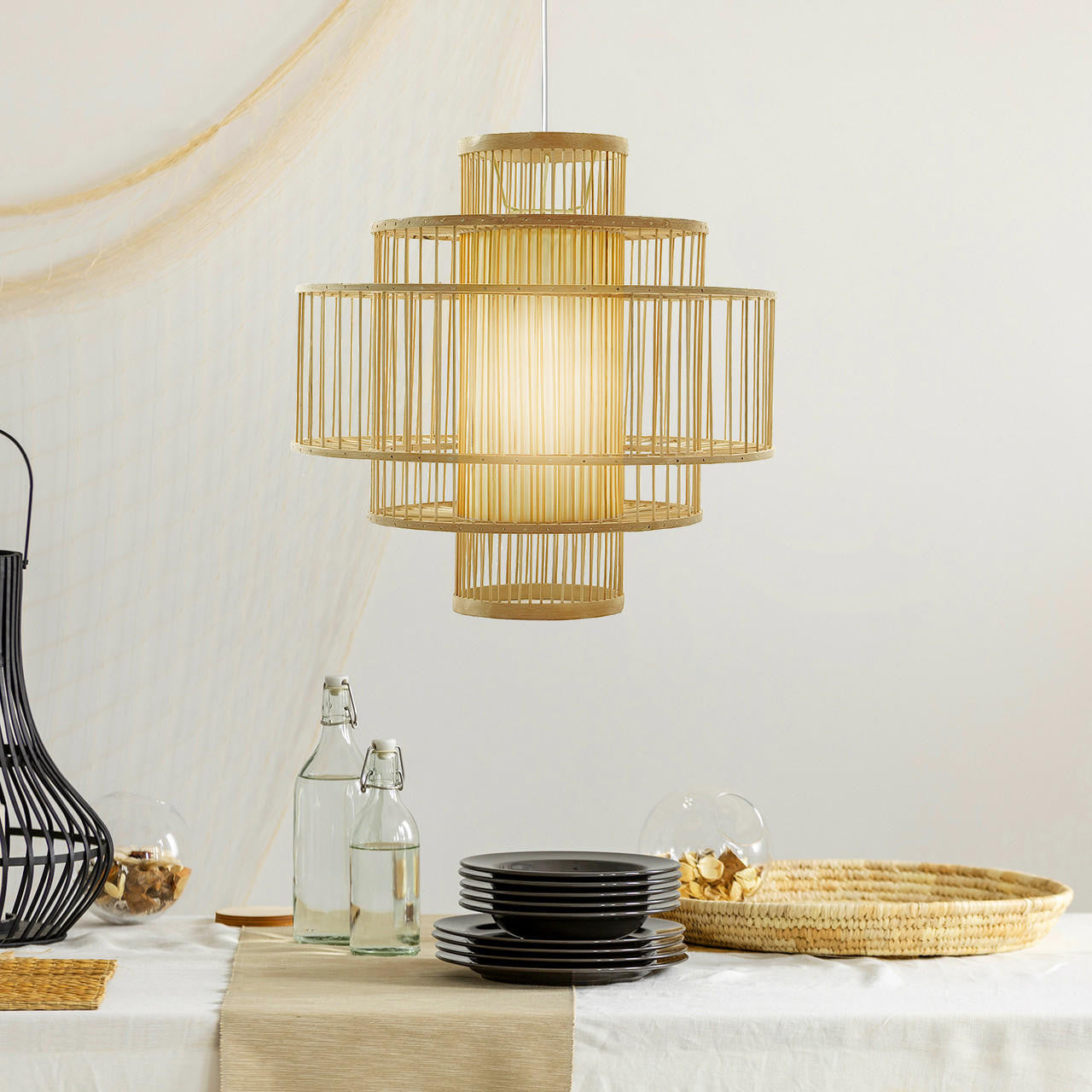 Elise 40cm Bamboo Lamp Shade - Natural - Lifestyle