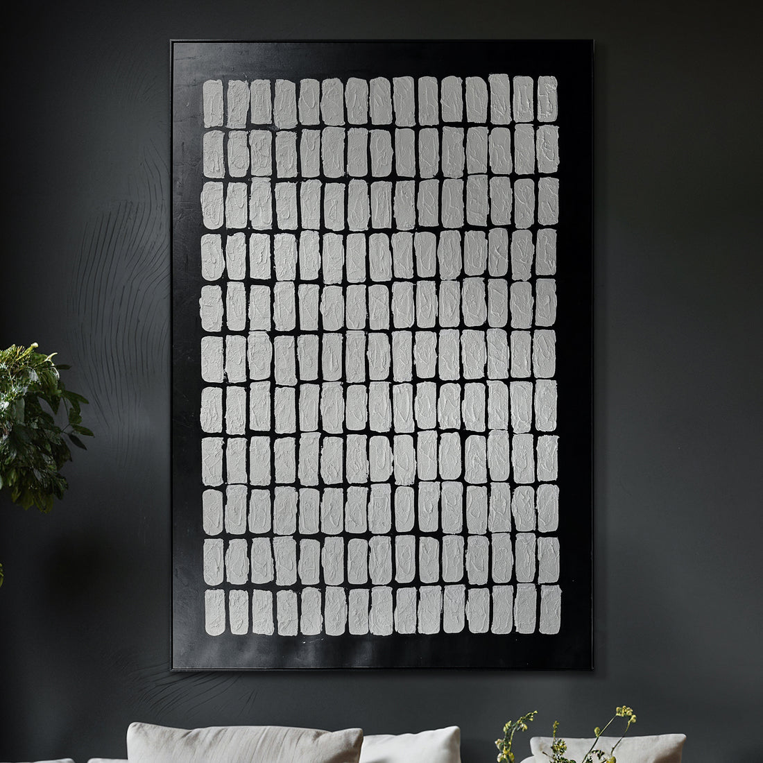 Elodie Framed Textured Wall Art displayed in a modern living room, showcasing how its minimalist design and 3D texture enhance contemporary home decor