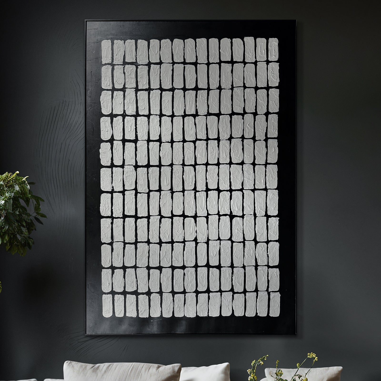 Elodie Framed Textured Wall Art displayed in a modern living room, showcasing how its minimalist design and 3D texture enhance contemporary home decor