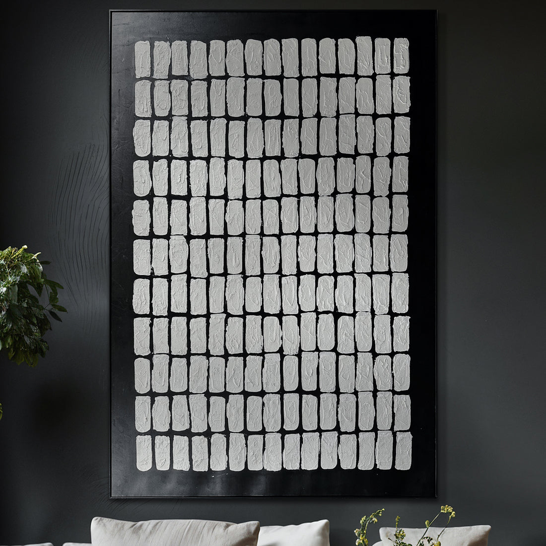 Elodie Framed Textured Wall Art displayed in a modern living room, showcasing how its minimalist design and 3D texture enhance contemporary home decor.