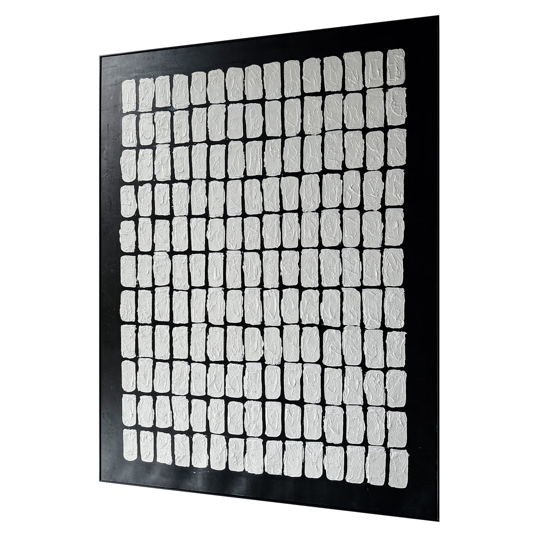 Left Angled view of Elodie Framed Textured Hanging Canvas, emphasizing its depth, the sturdy lightweight polystyrene frame, and the subtle raised textures.