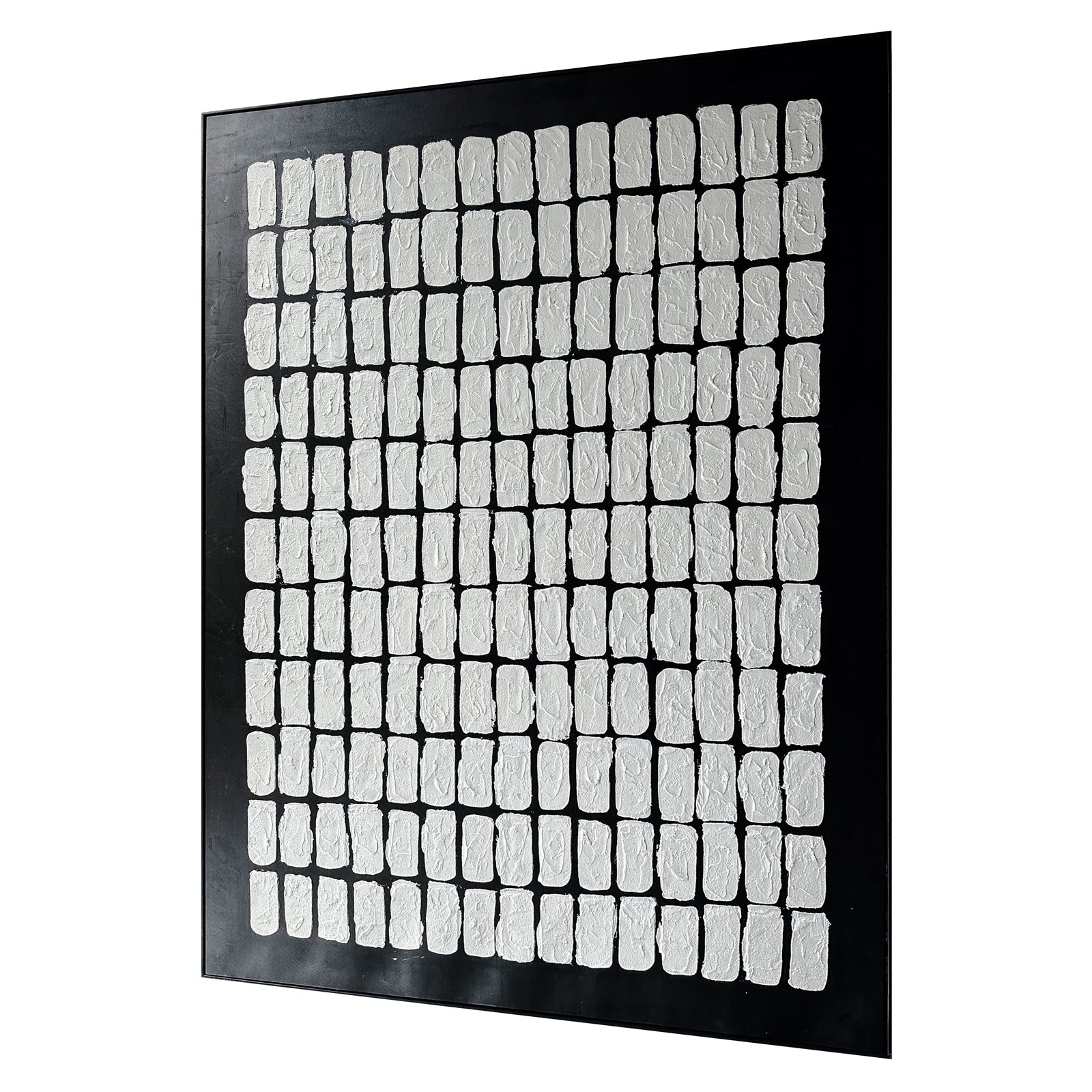 Left Angled view of Elodie Framed Textured Hanging Canvas, emphasizing its depth, the sturdy lightweight polystyrene frame, and the subtle raised textures.