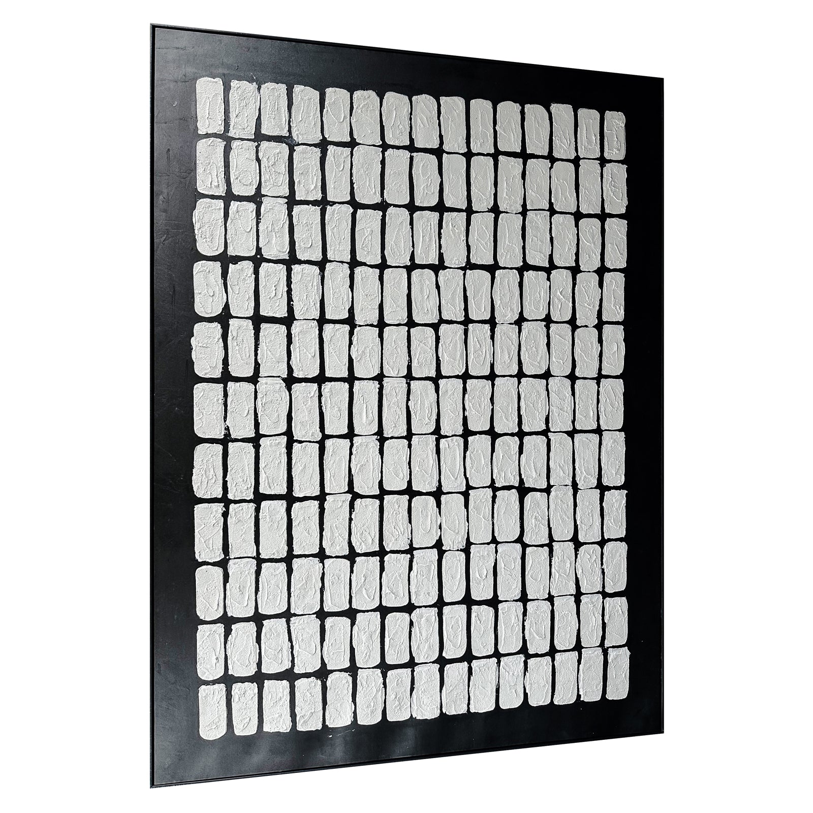 Right Angled view of Elodie Framed Textured Hanging Canvas, emphasizing its depth, the sturdy lightweight polystyrene frame, and the subtle raised textures.