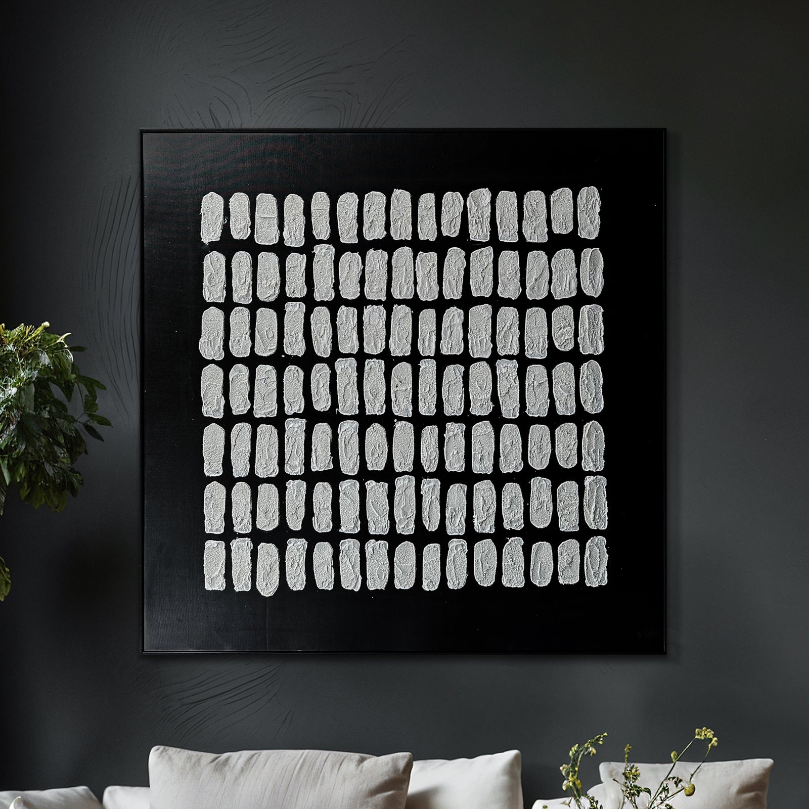 Elodie Framed Textured Wall Art displayed in a modern living room, showcasing how its minimalist design and 3D texture enhance contemporary home decor