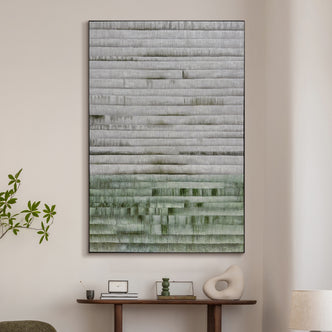 Emery Modern Framed Canvas displayed in a contemporary living space, demonstrating its elegant design and how its texture and colors enhance a calm, modern interior.