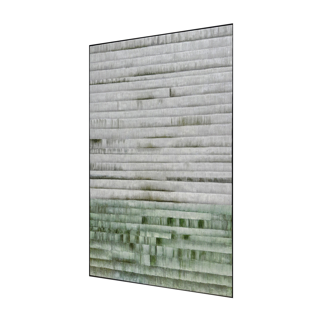 Left Angled view of Emery Modern Framed Canvas, emphasizing the depth created by its layered 3D texture, the sleek polystyrene frame, and sturdy pine inner frame.