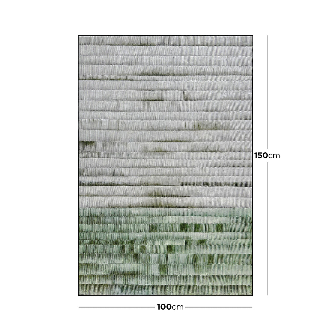 Dimensions of Emery Modern Framed Canvas: 100x150cm, illustrating its rectangular size, ideal for adding a modern and serene focal point to a wall.