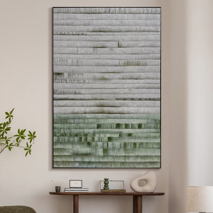 Emery Modern Framed Canvas displayed in a contemporary living space, demonstrating its elegant design and how its texture and colors enhance a calm, modern interior.