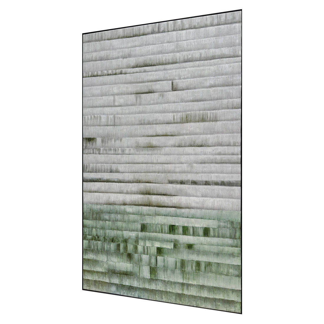 Left Angled view of Emery Modern Framed Canvas, emphasizing the depth created by its layered 3D texture, the sleek polystyrene frame, and sturdy pine inner frame.